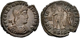 KAISERZEIT. Constantius Gallus Caesar, 351-354. Centenionalis, 351. Siscia. Drap., gep., barhäuptige Büste n. r., im Felde l. A. Rv. HOC SIG-NO VICTOR...