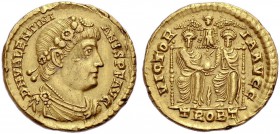 KAISERZEIT. Valentinianus I., 364-375. Solidus, 364-367, Trier. Drap., gep. Büste n. r. mit Rosettendiadem. Rv. VICTOR- IA AVGG Die zwei Kaiser, Valen...