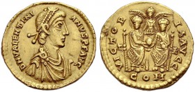 KAISERZEIT. Valentinianus II., 375-392. Solidus zur Feier der Quindecennalia. Trier, 389-390. DN VALENTINI - ANVS PF AVG Drap., gep. Büste n.r. mit do...