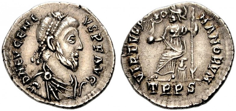 KAISERZEIT. Eugenius, 392-394. Siliqua, Trier. Drap., gep. Büste mit D. und Bart...