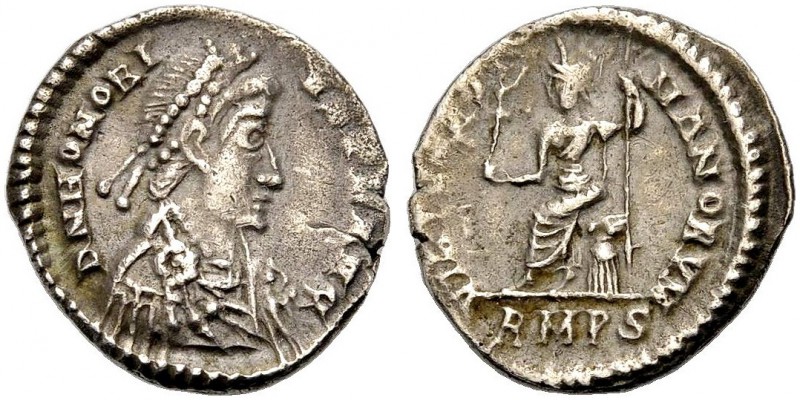 KAISERZEIT. Honorius, 393-423. Siliqua, 407-408. Rom. Drap., gep. Büste mit D. n...
