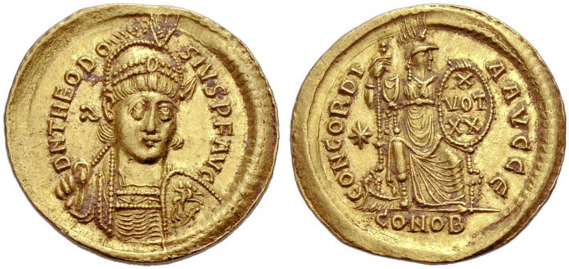 Theodosius II., 402-450. Solidus, 430-440 Konstantinopel. Gep. Büste von vorne m...