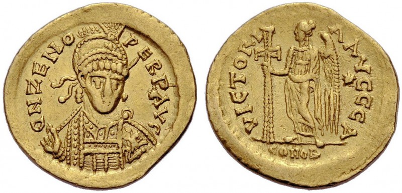 Zeno, 474-491. Solidus, 476-491 Konstantinopel. DN ZENO - PERP AVG (D rückl.) Ge...