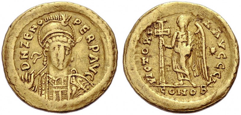 Zeno, 474-491. Solidus, 2. Regierung, 3. Emission, 476-491 Konstantinopel. DN ZE...