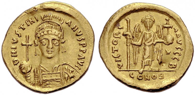 Iustinianus I., 527-565. Solidus, 538-545, Konstantinopel. Gep. Büste frontal mi...