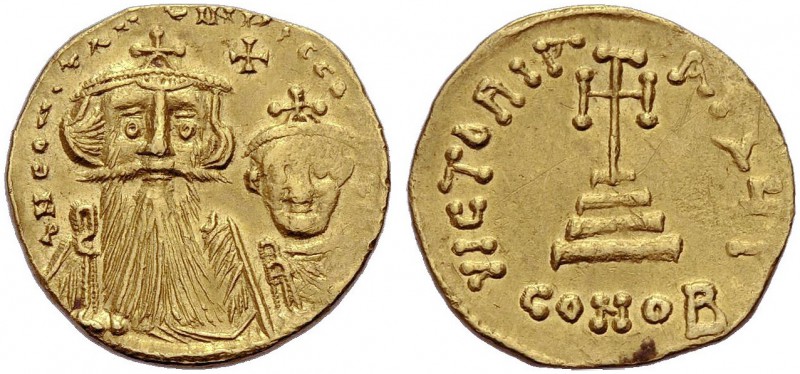 Constans II., 641-668. Mit Constantinus IV. Solidus, 654-659. Die beiden Büsten ...