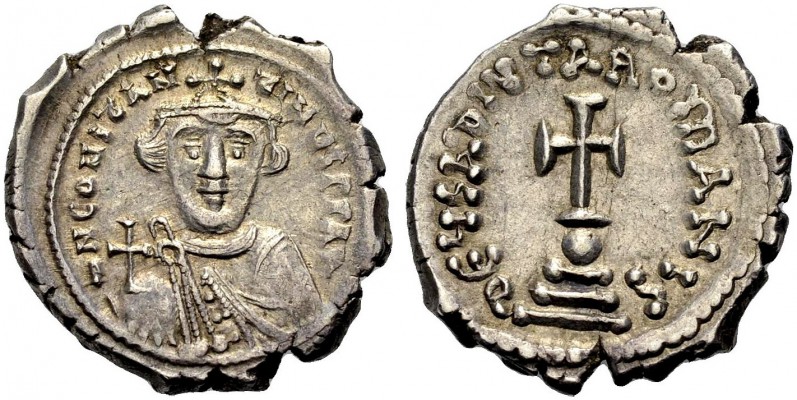Constans II., 641-668. Hexagramm, 641-647. Drap., gep. Büste mit Krone von vorne...