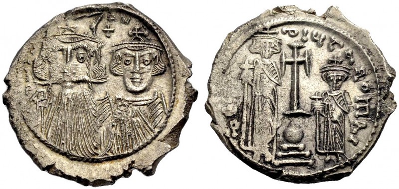 Constans II., 641-668. Hexagramm, 959-668 Die frontale Büste des Constans (mit l...
