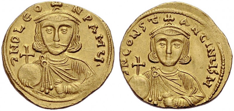 Leo III., 717-741. Mit Constantin V. Solidus, 725-732 dND LeO - N PAMyL Büste vo...