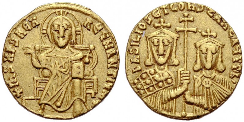 Basilios I., 867-886. Mit Konstantinos. Solidus, 868-879. Christus mit Nimbus un...