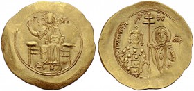 Johannes II. Komnenos, 1118-1143. Hyperpyron, 1118-1122. Konstantinopel. IC-XC Der thronende Christus frontal, die Rechte in Segensgestus erhoben, in ...