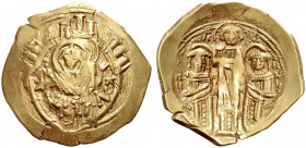 Andronikos II. mit Michael IX., 1295-1320. EL-Hyperpyron, 1305-1320 Konstantinopel .'Panagia Blachernitissa', Halbfigur der Maria orans frontal umgebe...