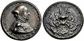 BADEN-BADEN, MARKGRAFSCHAFT. JACOBA, * 1507, † 1580, Tochter Philipps I., verh. mit Wilhelm IV. von Bayern. Zinnguss der Medaille 1560. Brustbild r. m...