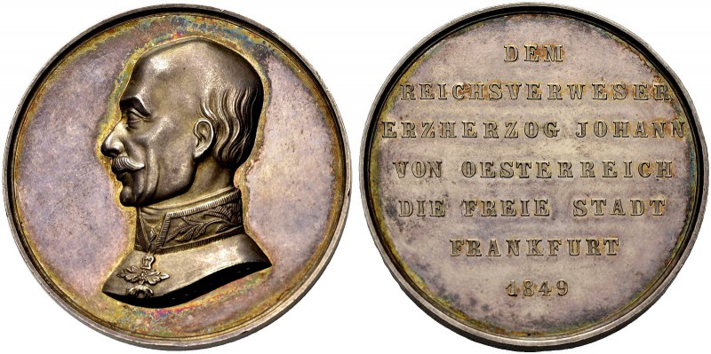 FRANKFURT, FREIE STADT. Medaille 1849 (von C. Zollmann) auf die Abreise des Reic...