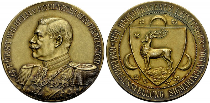 HOHENZOLLERN-SIGMARINGEN, FÜRSTENTUM. WILHELM, 1905-1918. Vergoldete Medaille 19...
