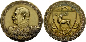 HOHENZOLLERN-SIGMARINGEN, FÜRSTENTUM. WILHELM, 1905-1918. Vergoldete Medaille 1905 (von Lauer), Preismedaille der Gewerbeausstellung Sigmaringen. Brus...