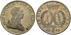 SACHSEN-ALBERTINISCHE LINIE, KURFÜRSTENTUM. FRIEDRICH AUGUST III., 1763-1806. 2/3 Taler = 1/2 Konventionstaler 1765, Dresden. Brustbild r. Rv. Gekrönt...