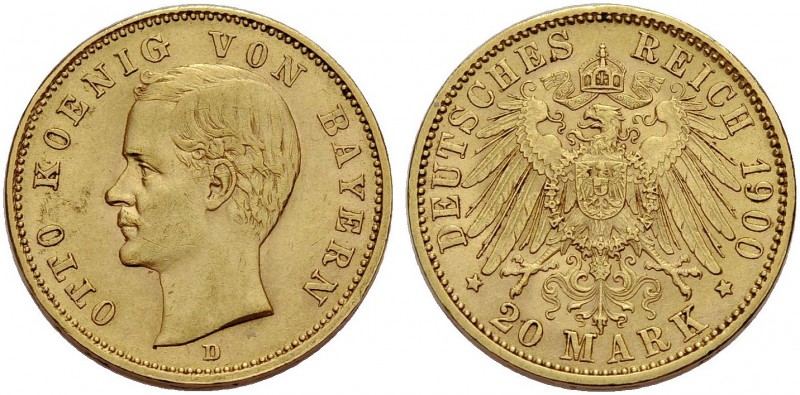 BAYERN, KÖNIGREICH. OTTO, 1886-1913. 20 Mark 1900 D. J. 200. Sehr schön