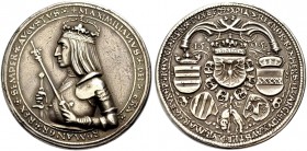 MAXIMILIAN I., 1493-1518. Schauguldiner 1505, Hall, Stempel von Benedikt Burkhart. Geharnischtes und gekröntes Brustbild n. l., in der linken Hand ein...