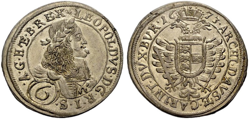 LEOPOLD I., 1657-1705. 6 Kreuzer 1673, St. Veit. Belorbeertes Brustbild r. Rv. G...