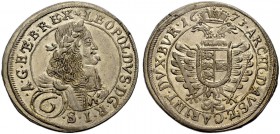 LEOPOLD I., 1657-1705. 6 Kreuzer 1673, St. Veit. Belorbeertes Brustbild r. Rv. Gekrönter Doppeladler. Her. 1280. Vorzüglich