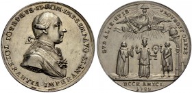 JOSEPH II., als Kaiser, 1780-1790. Medaille 1782 (von J. Chr. Reich, Fürth) auf das Toleranzedikt von 1782 und die Religionsfreiheit für Protestanten ...