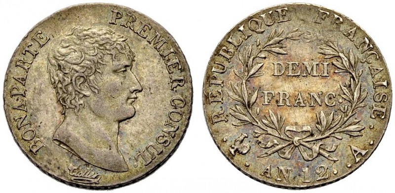 FRANKREICH. CONSULAT, 1799-1804. Demi Franc An 12 A (1803-1804), Paris. Kopf r.,...
