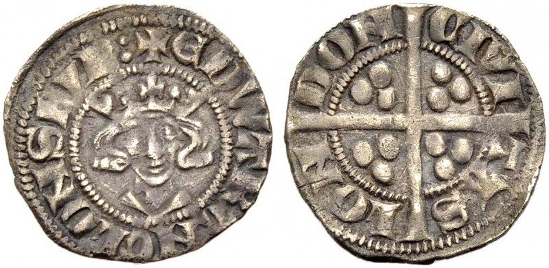 GROSSBRITANNIEN. EDWARD I, 1272-1307. Penny, London. Gekrönter Kopf von vorn. Rv...