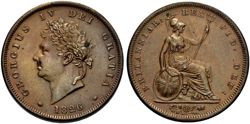 GROSSBRITANNIEN. GEORGE IV, 1820-1830. Penny 1826, Cu. Belorbeerter Kopf l. Rv. ...