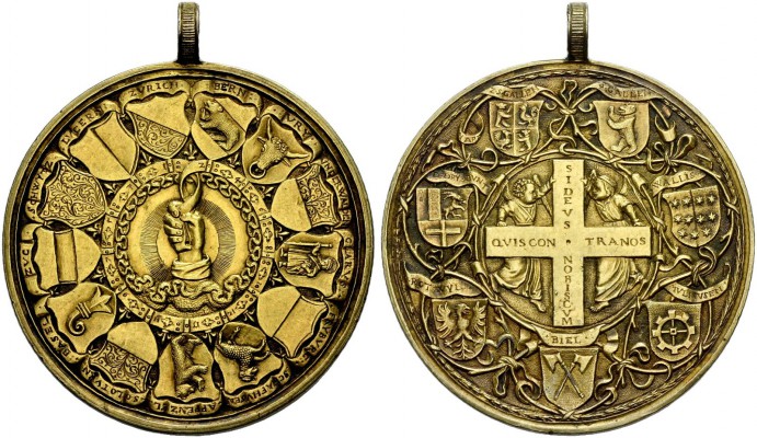 SCHWEIZ. ZÜRICH. MEDAILLEN. Vergoldete Medaille o. J. (1547/1548, von Jacob Stam...