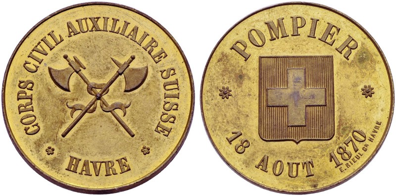 SCHWEIZ. MEDAILLEN. Vergoldete Bronzemedaille 1870 (von E. Rieul, Le Havre) auf ...