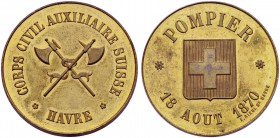SCHWEIZ. MEDAILLEN. Vergoldete Bronzemedaille 1870 (von E. Rieul, Le Havre) auf das Corps Civil Auxiliaire Suisse in Havre während des deutsch-französ...