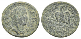 Bronze AE
Phrygia, Apamea, Philip I Magistrate: Pelagon (panegyriarch), BOYAH - veiled and draped bust of the Boule / Eagle
23 mm, 5,55 g