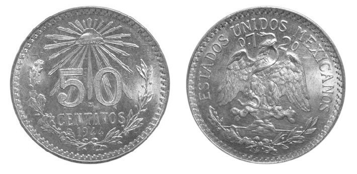 50 Centavos AR
Mexico, 1944, Silver 725/1000