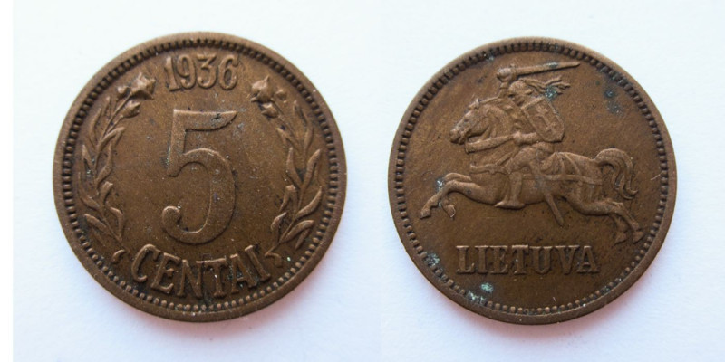 5 Centai Cu
Lithuania, 1936