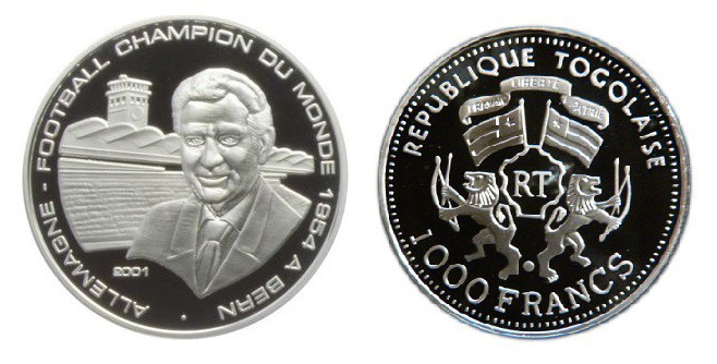 1000 Francs AR
Togo, 2001, World Cup 1954, Switzerland, Silver 999/1000
35 mm,...