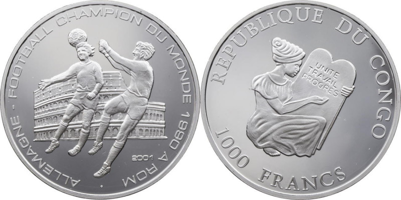 1000 Francs AR
Congo, 2001, World Cup 1990, Italy, Silver 999/1000
35 mm, 15 g