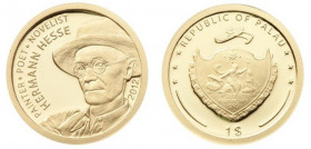 1 Dollar AV
Palau, Herman Hesse, 2012, Gold 999/1000
11 mm, 0,50 g