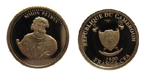 1500 Francs CFA
Cameroon, 12 Apostles, Simon Petrus, Gold 585/1000
11 mm, 0,5 ...