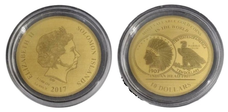 10 Dollars Av
Salomon Islands, Indian Head 1907, 1/100 Oz, 2017, Gold 999/1000...