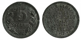 5 Pfennig Zn
Notgeld, Bonn-Siegkreis, 1917
18 mm, 1,34 g