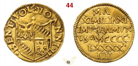 BOLOGNA - GIOVANNI II BENTIVOGLIO (1494-1509) Mezzo Ducato MIR 41 CNI 30/31 Au g 1,71 mm 19 • Tondello leggermente ondulato, altrimenti q.SPL
