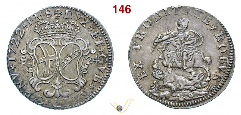GENOVA - DOGI BIENNALI - III fase (1637-1797) 24 Soldi 1722 D/ Due stemmi accost...