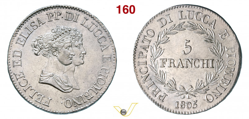 LUCCA - ELISA BONAPARTE e FELICE BACIOCCHI (1805-1814) 5 Franchi 1805 MIR 244/1 ...