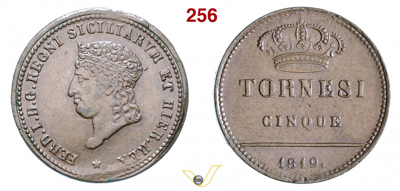 NAPOLI - FERDINANDO I DI BORBONE (1816-1825) 5 Tornesi 1819 MIR 469 P.R 19 Cu g ...