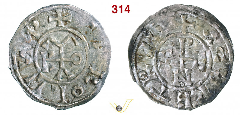 ROMA - STEFANO V e CARLO il Grosso (885-891) Denaro. D/ Monogramma di Stefano R/...