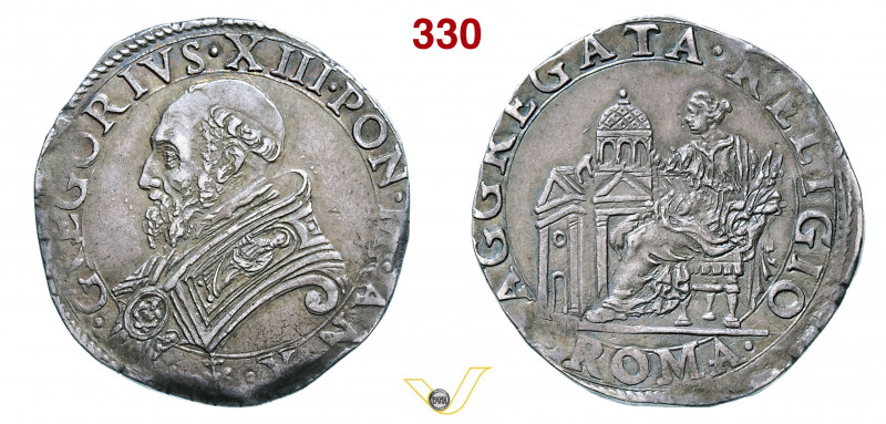 ROMA - GREGORIO XIII (1572-1585) Testone da 3 Giuli. A. X D/ Busto del Pontefice...