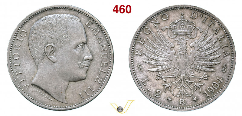 VITTORIO EMANUELE III (1900-1946) 2 Lire 1904 "Aquila sabauda". Roma MIR 1139d P...