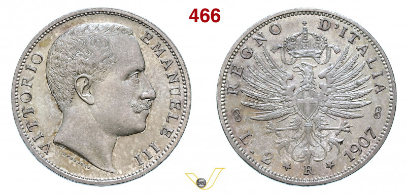 VITTORIO EMANUELE III (1900-1946) 2 Lire 1907 "Aquila sabauda". Roma MIR 1139g P...