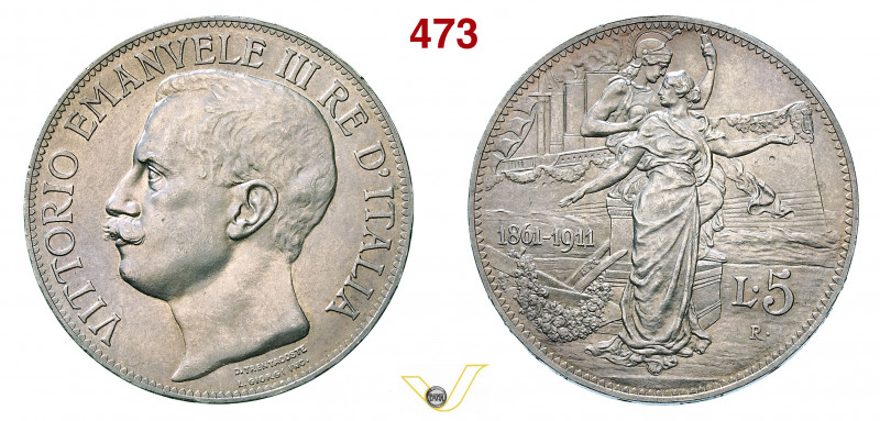 VITTORIO EMANUELE III (1900-1946) 5 Lire 1911 "Cinquantenario". Roma MIR 1135a P...